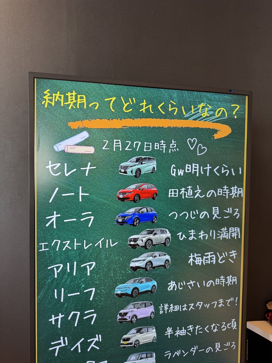 日産の納期分からんすぎw