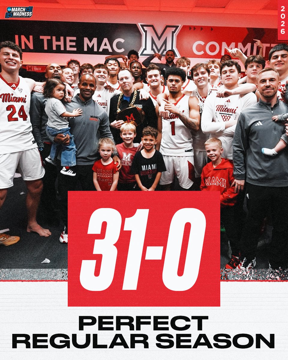 MarchMadnessMBB's tweet image. MIAMI (OH) COMPLETES PERFECT REGULAR SEASON 🚨

WHAT AN ACCOMPLISHMENT FOR THE REDHAWKS 👏