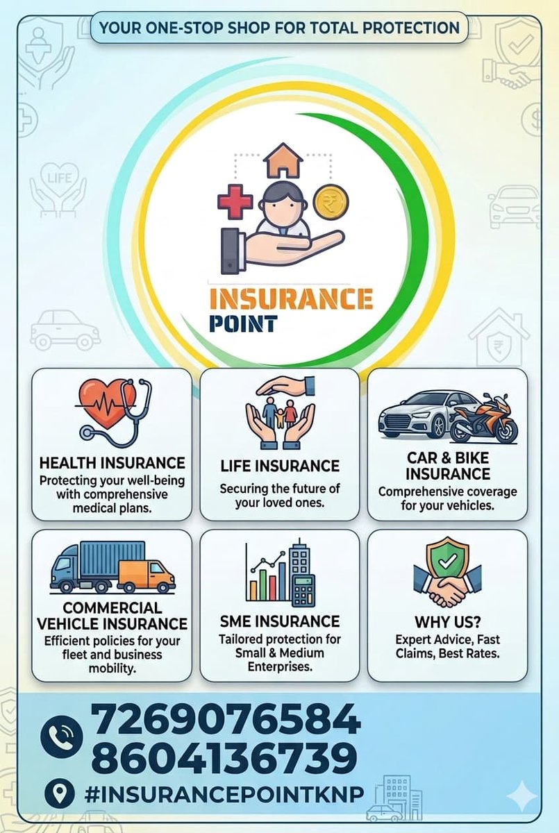 InsurancePoint8's tweet photo. 🔰 INSURANCE POINT – Your One-Stop Shop for Total Protection 🔰
✅ Health Insurance 
✅ Life Insurance 
✅ Car &amp; Bike Insurance 
✅ Commercial Vehicle Insurance 
✅ SME Insurance

📞 Contact Now: 7269076584, 8604136739
#Insurancepointknp  #HealthInsurance https://t.co/s8UsTIEnRS