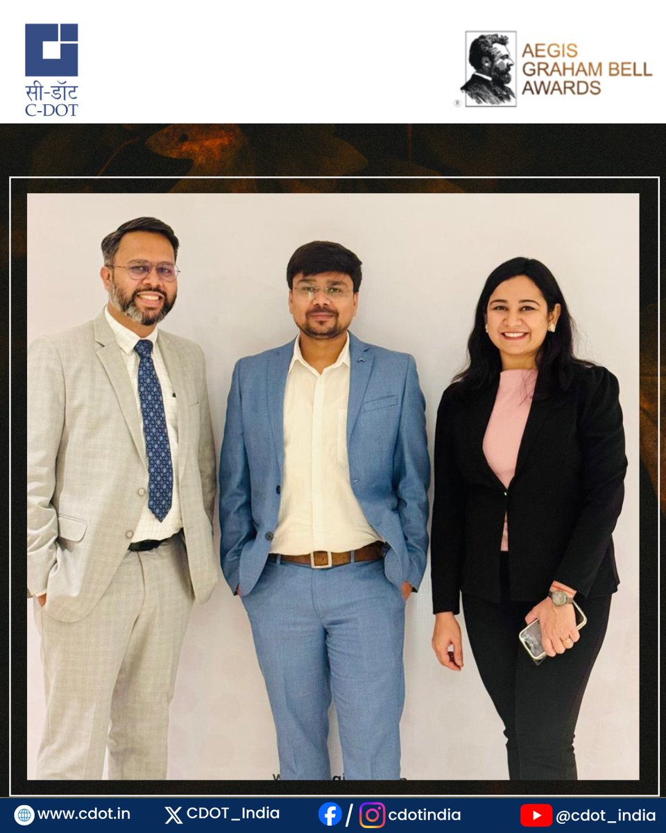CDOT_India's tweet image. 🏆 C-DOT Wins “Innovation in Defence” at the 16th Edition of the @AegisGrahamBell Awards

@CDOT_India has been honoured to receive the First Prize in the category of “Innovation in Defence” for its Unified Communication Application System (UCAS) -  a secure, #indigenous