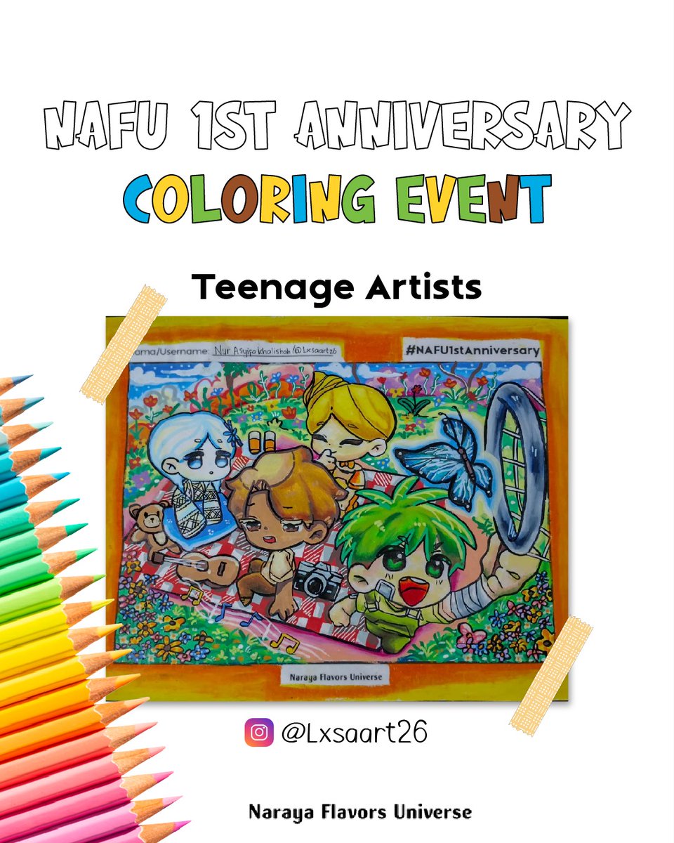 🎨 TEENAGE ARTISTS 🌟 @lxsaart26 (Instagram)

🎉Selamat Kepada Pemenang NAFU 1st Anniversary: Teenage Artists #1 dari #NAFU1stAnniv 

⏰ Ditunggu pengumuman pemenang Teenage Artists #2 Besok pukul 18.00 WIB

*Pemenang diurutkan secara acak
#NarayaFlavors #Nafu #Nafu1stAnniv