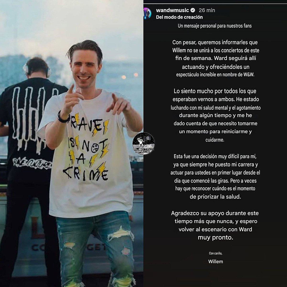 angelvillacaqui's tweet photo. Les deseamos a Willem que recupere su mejor versión y que este tiempo sea positivo para él y, a Ward le deseamos lo mejor en los escenarios ❤️🩹🙏🏼
#WandW #Dreamstate #Dreamstate26 #DreamstateSoCal #BigRoom #Trance #EDM https://t.co/0PLliDR7pC