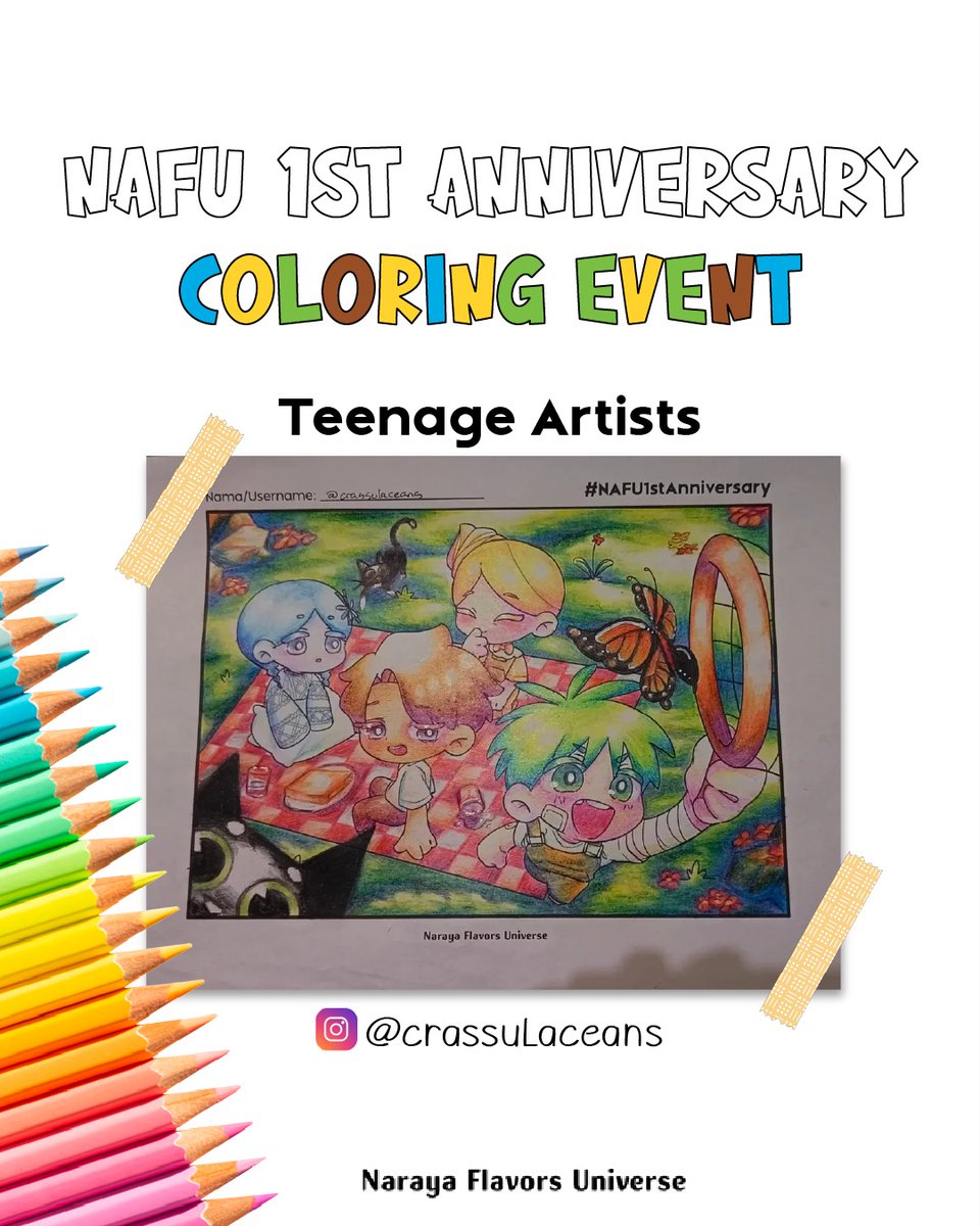 🎨 TEENAGE ARTISTS 🌟 @crassulaceans (Instagram)

🎉Selamat Kepada Pemenang NAFU 1st Anniversary: Teenage Artists #3 dari #NAFU1stAnniv

⏰ Ditunggu pengumuman pemenang Creative Adults #1 Besok pukul 18.00 WIB

*Pemenang diurutkan secara acak
#NarayaFlavors #Nafu #Nafu1stAnniv