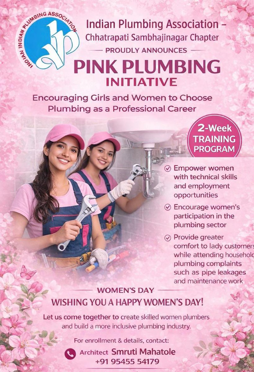 Indian Plumbing Association calls women and girls for 2 week training program to empower them with technical skills related to plumbing