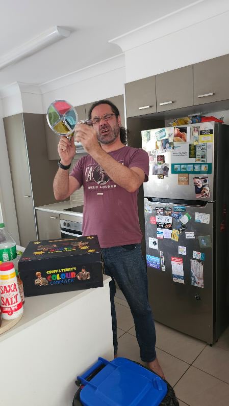 Lungbarrow's tweet photo. Hey @WorkingDogAus - just wanting to make sure that I have received an officially licensed Geoff and Terry’s Colour Computer… apparently it is the champagne addition? Mate got it for me as a Birthday present, I just want to make sure he wasn’t ripped off his $50 bucks… https://t.co/zf6l7e0OIY
