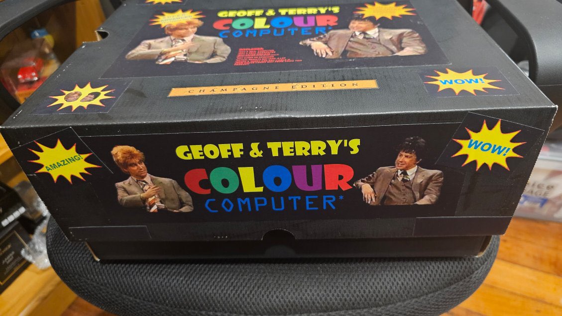 Lungbarrow's tweet photo. Hey @WorkingDogAus - just wanting to make sure that I have received an officially licensed Geoff and Terry’s Colour Computer… apparently it is the champagne addition? Mate got it for me as a Birthday present, I just want to make sure he wasn’t ripped off his $50 bucks… https://t.co/zf6l7e0OIY
