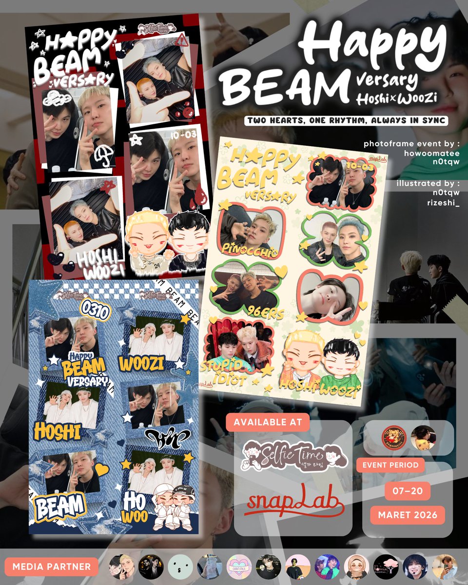 Happy Beamniversary Hoshi x Woozi 
"𝚃𝚠𝚘 𝚑𝚎𝚊𝚛𝚝𝚜, 𝚘𝚗𝚎 𝚛𝚑𝚢𝚝𝚑𝚖, 𝚊𝚕𝚠𝚊𝚢𝚜 𝚒𝚗 𝚜𝚢𝚗𝚌" 

Photoframe event to celebrate 1st Beamniversary by <a href="/howoomatee/">HOWOO TEAM INA</a> x <a href="/n0tqw/">nora || for snhn</a> 

📆 7 - 20 March 2026
📍 detail on thread

Kindly tag us and the hastag #HappyBeamniversaryHxW ❤️🖤