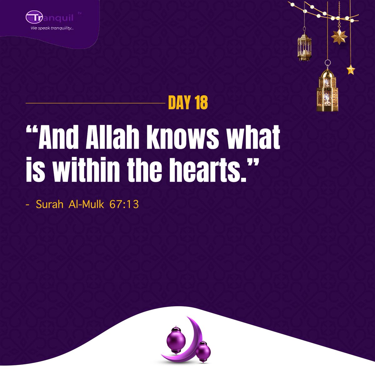 tranquil_tv's tweet photo. Purify your heart, Allah sees what others cannot.

RAMADAN DAY 18. https://t.co/EL5fAHpCNa