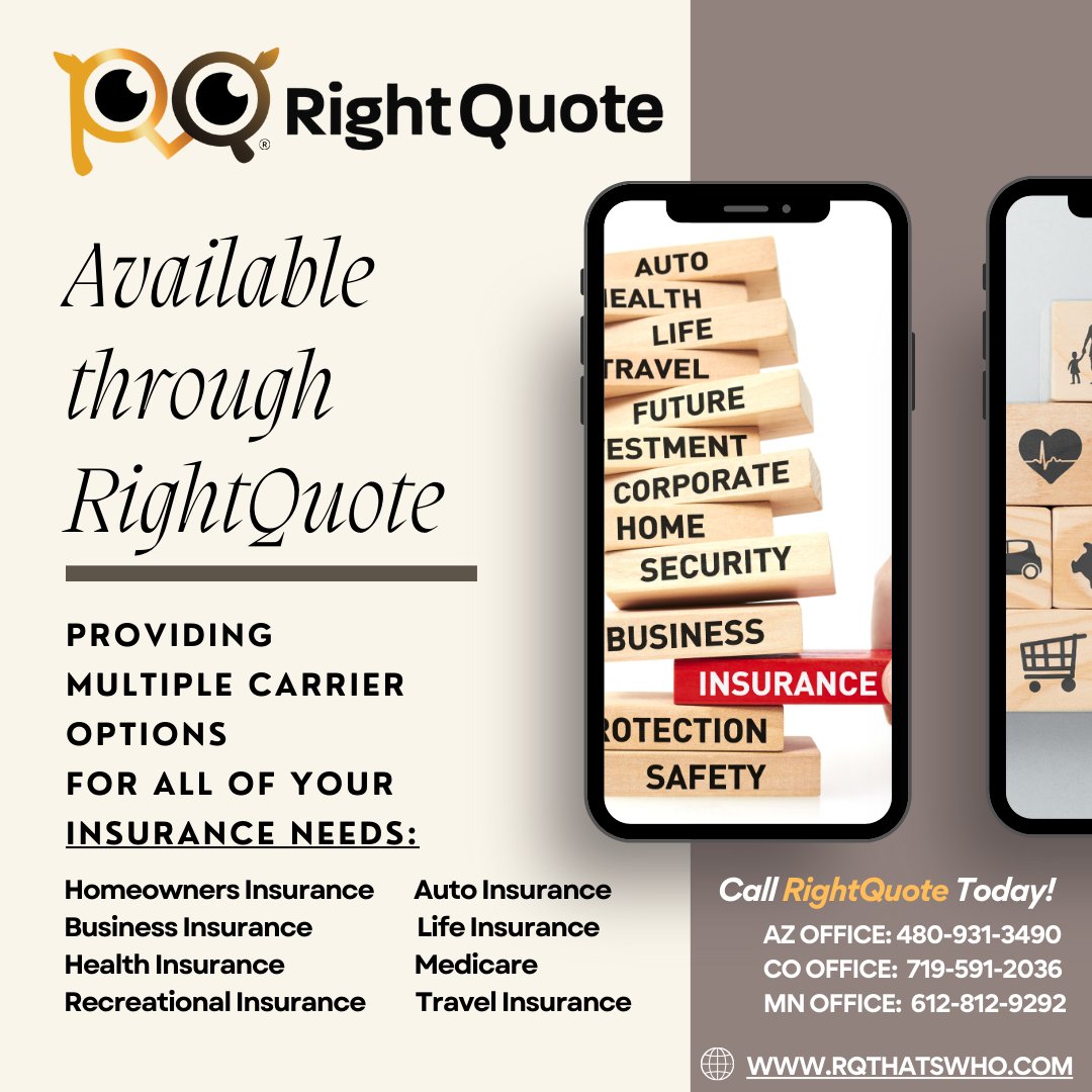 RightQuoteIns's tweet image. 🦉RightQuote Insurance Brokers 💡
Trusted Independent Insurance Broker 
providing multiple insurance carrier options

 #homeandauto #businessinsurance #healthinsurance #lifeinsurance
🌐 RQthatswho.com 
📞 AZ: 480-931-3490 
📞 CO: 719-591-2036 
📞 MN: 612-812-9292