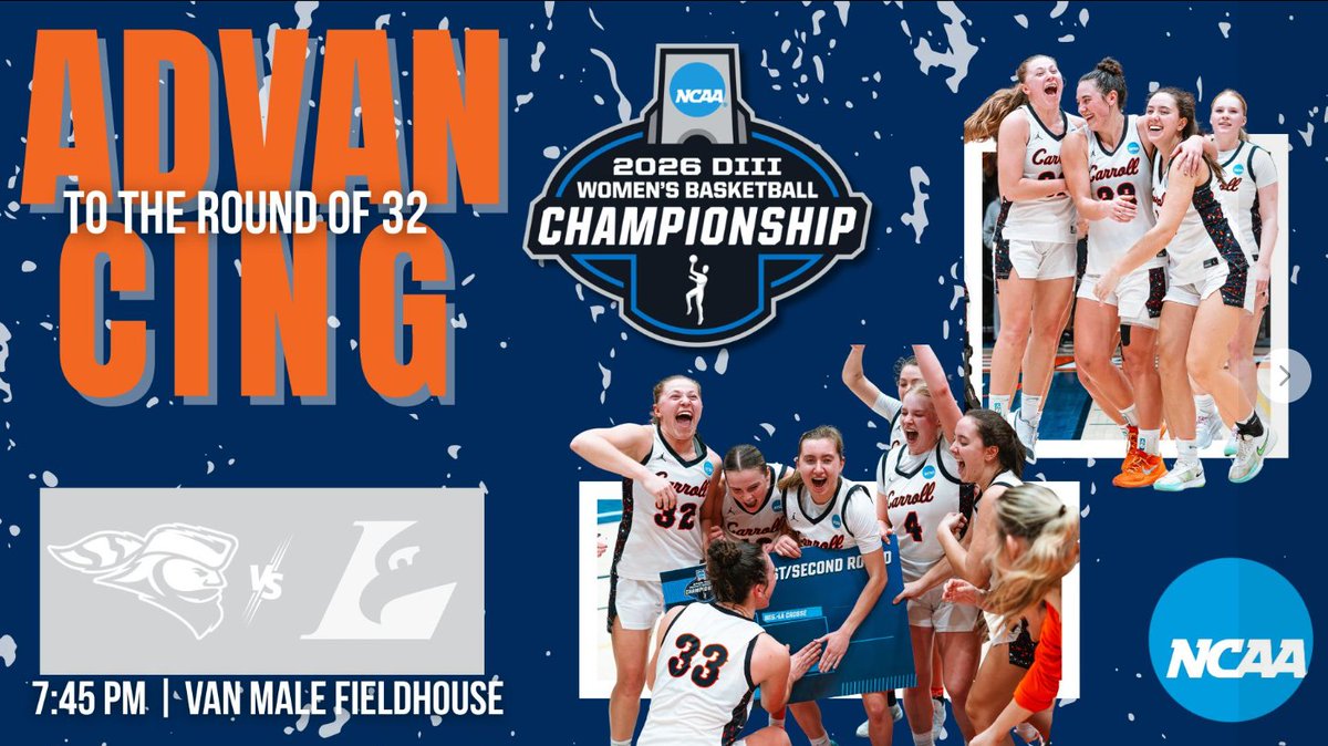 pio_athletics's tweet photo. WE WILL SEE YOU TOMORROW NIGHT!

After @carrollu_wbb defeated Depauw in the first round of NCAA Tournament, they will take on UW-La Crosse.

#PACKTHEVAN #GoPios https://t.co/QGmt2fyGlg