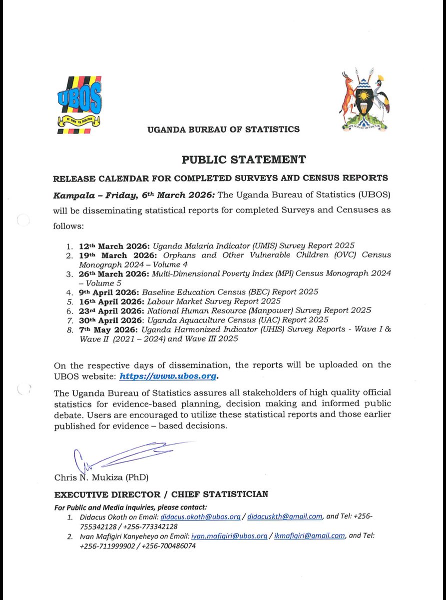 Uganda Bureau of Statistics (UBOS) tweet media