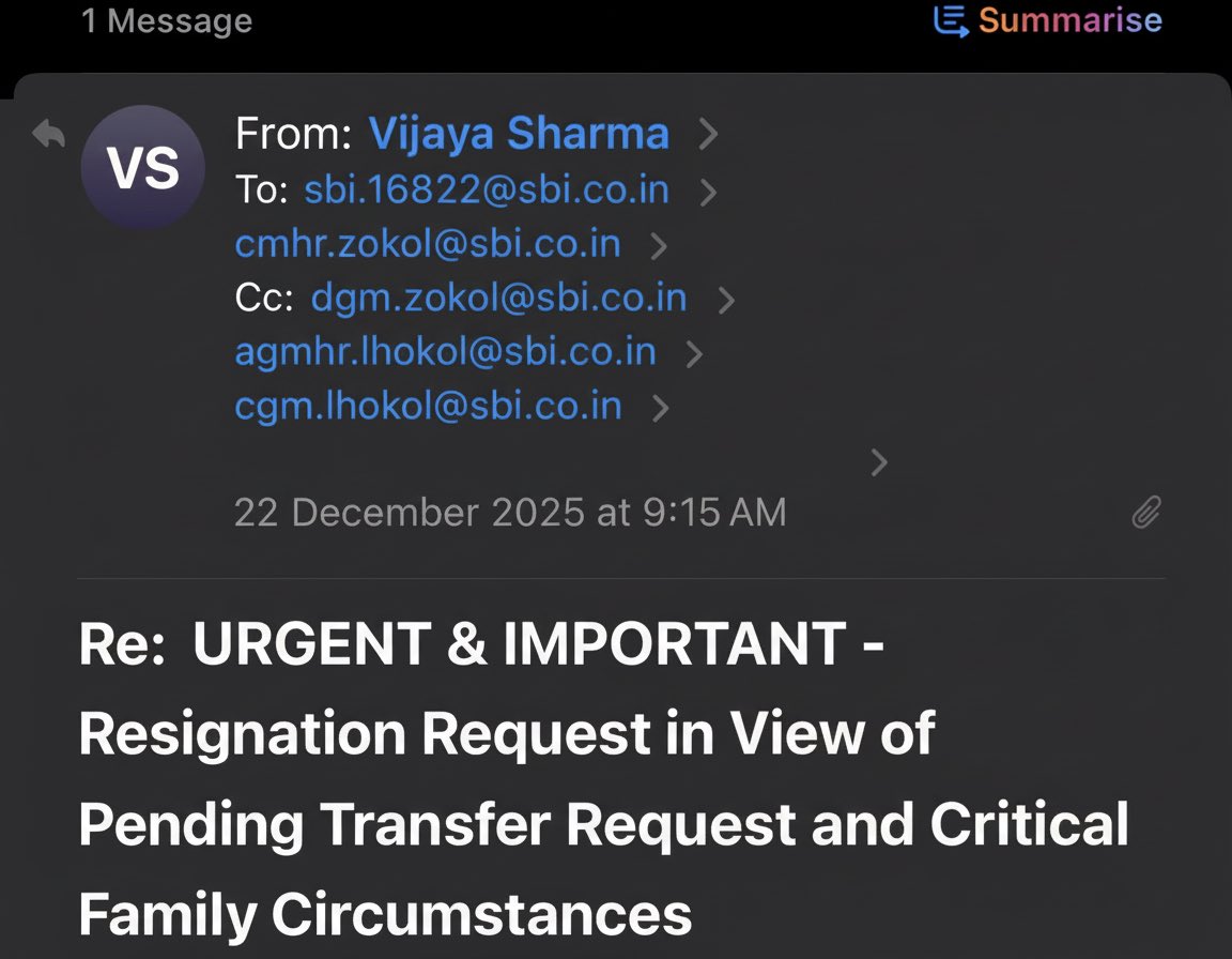 vijayaksharma's tweet photo. The bank @TheOfficialSBI did not reject my request.
It did not accept it either.
It did something far colder: it pretended I had not spoken at all. Months passed. Emails dissolved into void. Reminders went unanswered. My father-in-law’s condition worsened, and the institution to which I had given twelve years of my life could not find it within itself to type a single word in return. Sustained silence across months and multiple escalations is not an oversight. It is a choice dressed as inaction.
I resigned. And what followed is the detail I cannot release from my mind: not one person asked why. No call, no message, no question from an organisation I had served faithfully for over a decade. I walked out and the institution did not notice. Or if it noticed…it did not care.