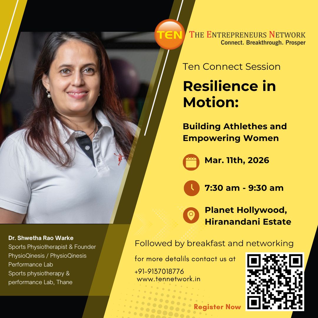 tennetworkthane's tweet photo. 🚀 TEN Connect Session

🏃‍♀️ Resilience in Motion: Building Athletes &amp; Empowering Women

🎙 Dr. Shwetha Rao Warke
Founder – PhysioQinesis
📍 Planet Hollywood, Thane
📅 11 Mar 2026
⏰ 7:30–9:30 AM
🥐 Networking Breakfast

🎟 Register:
 https://t.co/UZ7w0aqvd1 https://t.co/vcNukW8u4y