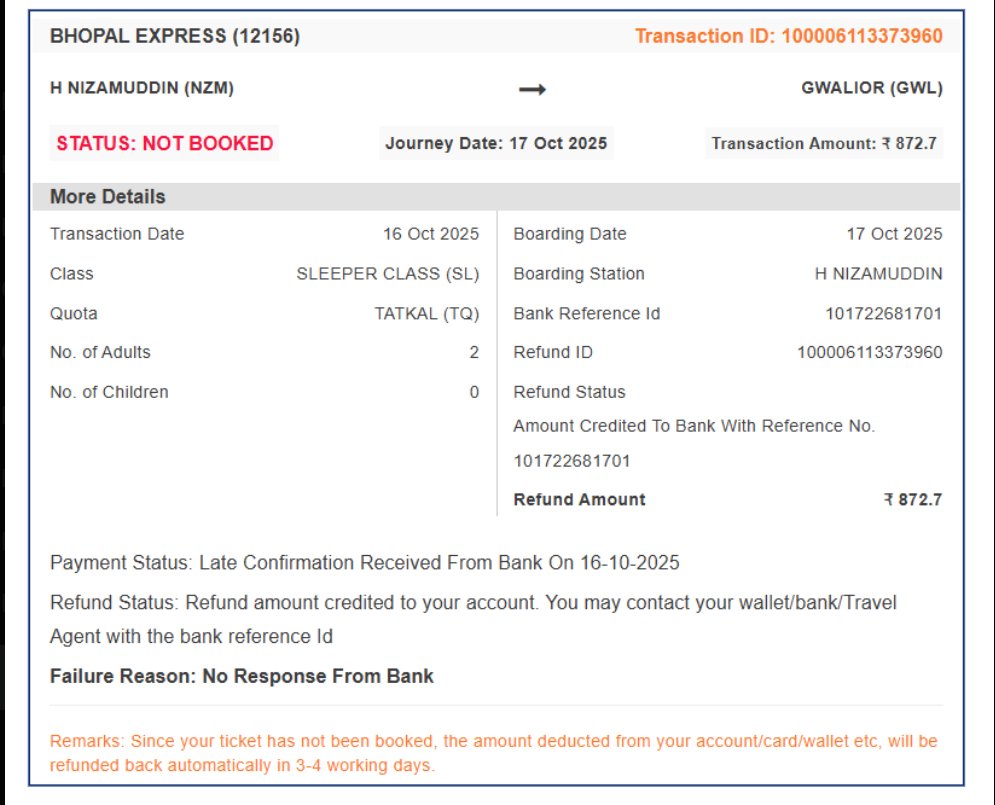 ModityaJ's tweet photo. Scam alert by @HDFC_Bank @IRCTCofficial 
Booked ticket on IRCTC using HDFC UPI 5 months ago.
IRCTC says they didn’t receive the money,&amp; HDFC says the payment was sent. where did the money go?
ref 96315279 was closed without any resolution.

@RBI @IRCTCofficial @HDFCBank_Cares https://t.co/qjkHb7sSaf