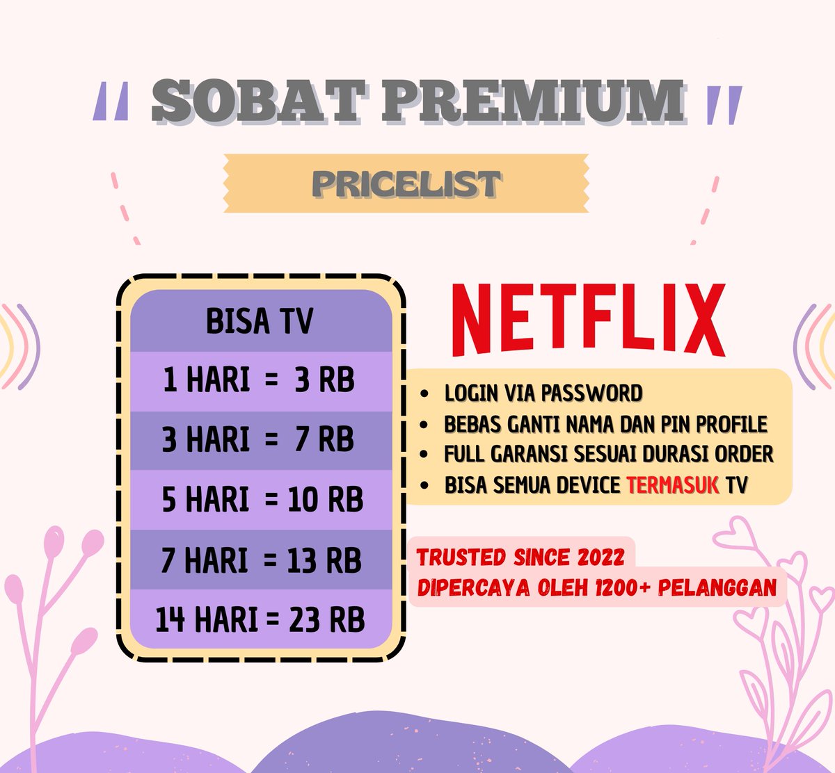 sobat_premium's tweet photo. weekend saat puasa gatau mau ngapain?
nunggu maghrib tapi masih lamaaa😩😩

mending netflix-an aja gasiii?😍😍
dijamin waktu ga berasa cepat berlaluu

full garansii, no drama, no error2 club🥰 #zonauang https://t.co/1lONL78hud