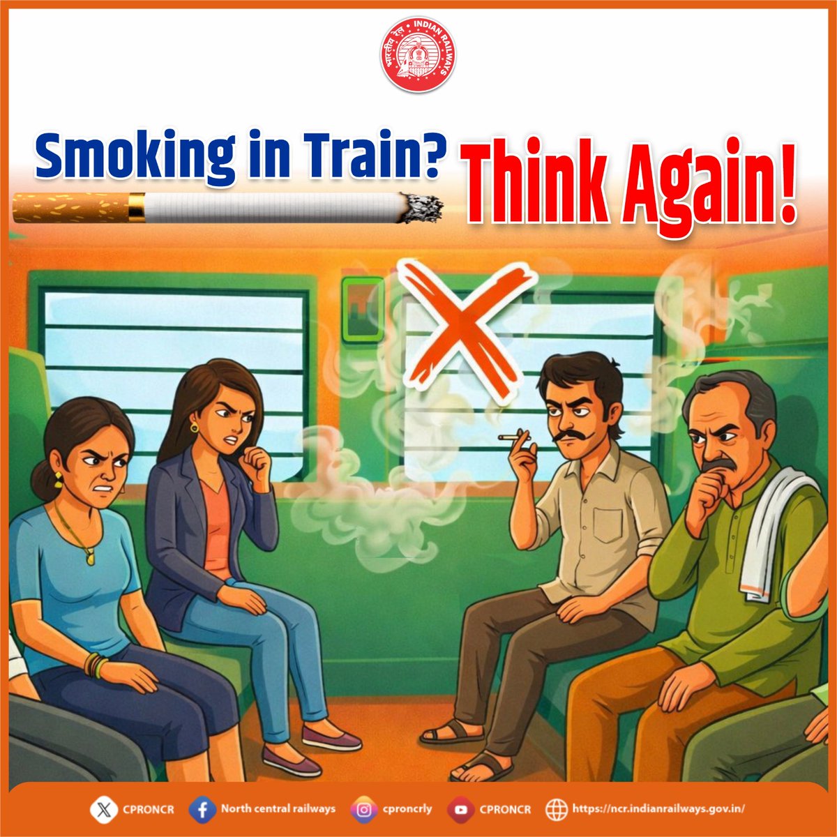 CPRONCR's tweet image. 🚭🚆 Let’s Keep Rail Travel Clean and Healthy

Smoking is strictly prohibited in trains and on railway platforms. Following railway guidelines ensures a safer and more comfortable journey for everyone.

#NoSmoking #RailSafety #NCRailway #IndianRailways