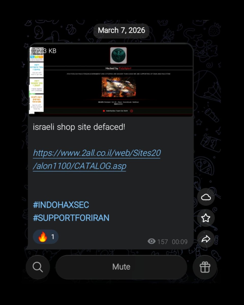 cyberasia_io's tweet photo. 🚨 Alert 🇮🇱
 
The hacking group INDOHAXSEC has defaced an Israeli e-commerce site https://t.co/qyntHDB6pb
 
#CyberSecurity #INDOHAXSEC #Defacement #Hacktivism #InfoSec https://t.co/kSyvg2mswn