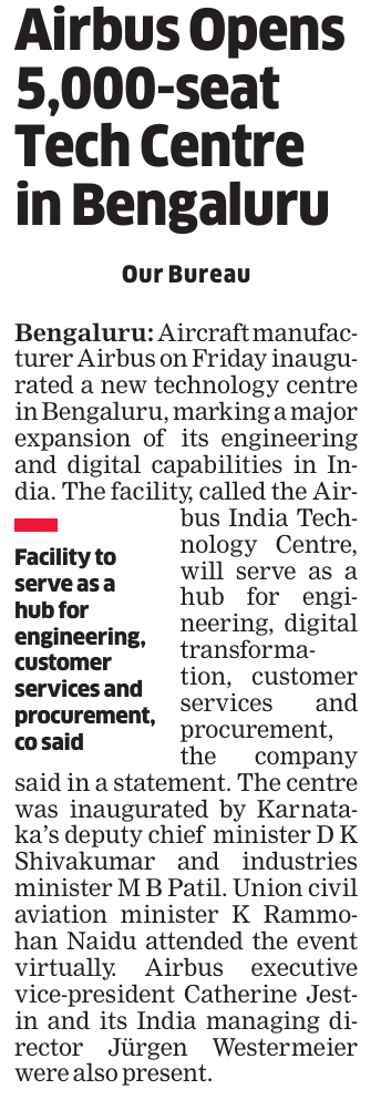 lakshmishaks's tweet photo. Airbus has opened a 5,000-seat India Technology Centre in Bengaluru to expand engineering, digital and customer services capabilities. The hub strengthens Airbus’ India footprint and aerospace R&amp;D ecosystem. https://t.co/0t1NRjPE69