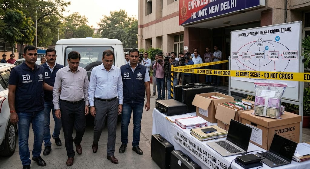 CA_MitVa's tweet photo. ED Arrests Two CAs in ₹641 Crore Cyber Fraud and Money Laundering Case Under PMLA.

Directorate of Enforcement (ED), Headquarters Unit, New Delhi, has arrested CA Ashok Kumar Sharma and CA Bhaskar Yadav on 28.02.2026 under the provisions of the PMLA, 2002, in connection with the investigation of a cyber fraud case.

Investigation conducted by ED revealed a large-scale cyber-enabled fraud wherein innocent citizens across India were induced to transfer funds on the pretext of investment opportunities, part-time job schemes, 👇

QR code-based scams, phishing operations, and other fraudulent digital inducements.

The proceeds of cyber fraud amounting to approximately Rs. 641 Crore were initially credited into mule accounts managed and operated by members of certain Telegram groups.

Thereafter layered through a web of dummy/shell entities across India to fragment and obscure the source of funds.

#fraud #CA #ED