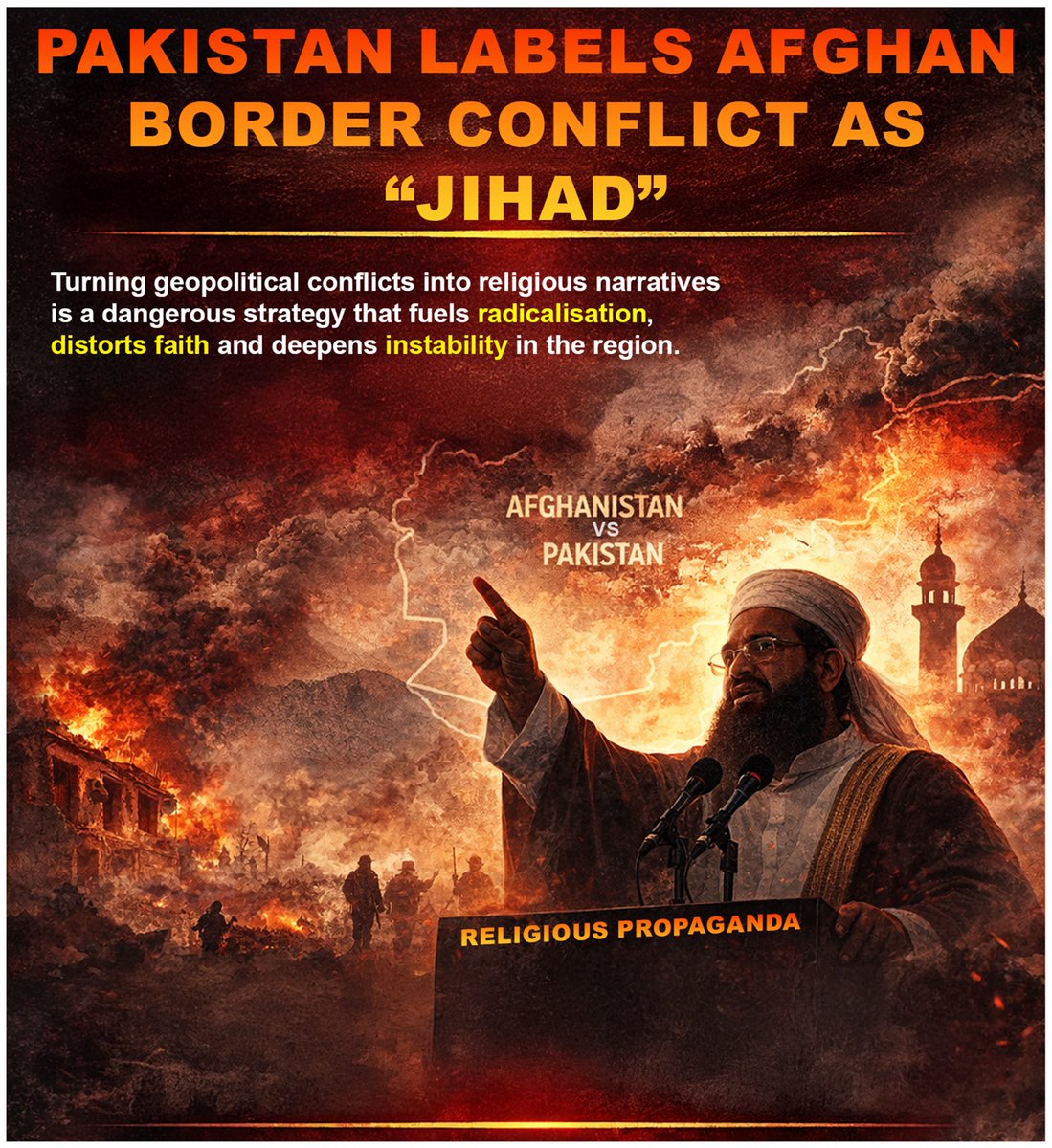 Safiyam49937636's tweet photo. Turning geopolitical conflicts into religious narratives only fuels radicalisation and instability. Labeling border tensions as “jihad” distorts faith and deepens divisions, making peace and regional stability even harder to achieve. #StopRadicalisation # https://t.co/7AZ1OPPnKX