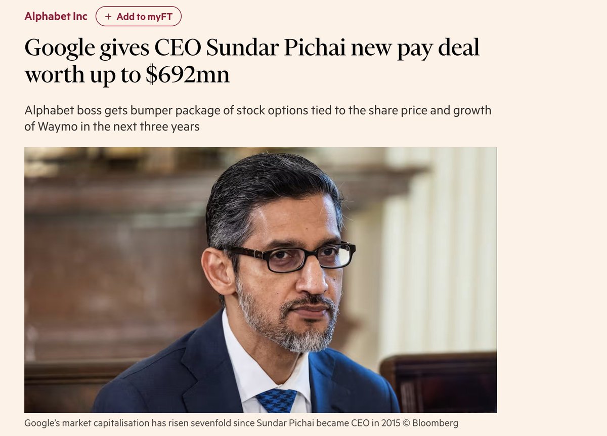 Google has given CEO Sundar Pichai a new pay package that could be worth up to $692 million if he meets performance targets