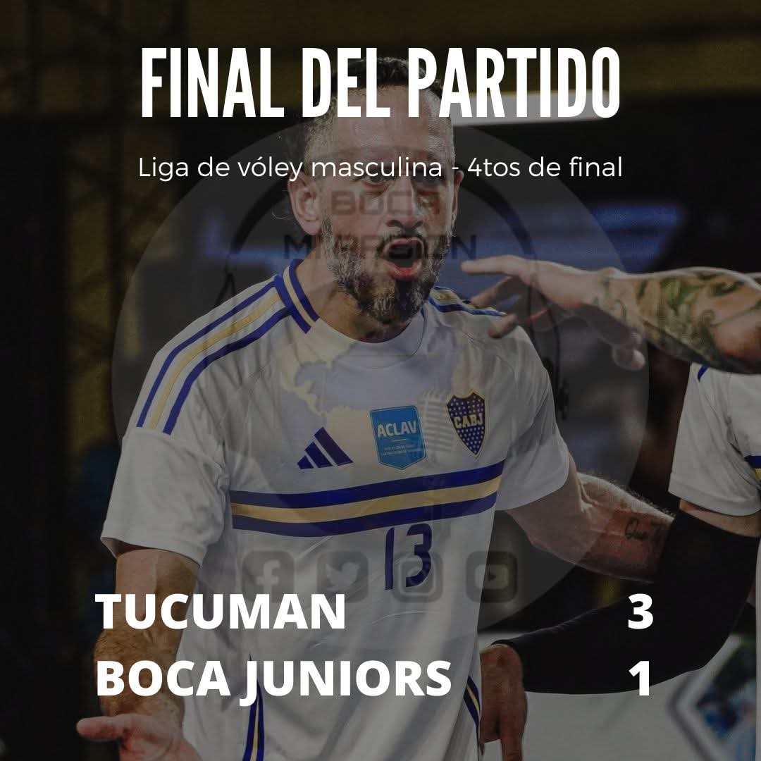 🏐 Vóley masculino - Primera 

Tucumán de Gimnasia 3 - Boca Juniors 1 | Con parciales (25-22, 22-25, 25-12, 25-19), los dirigidos por Marcelo Gigante cayeron en lo que fue el primer partido de los Cuartos de Final. #LVARUS #DaleBoca