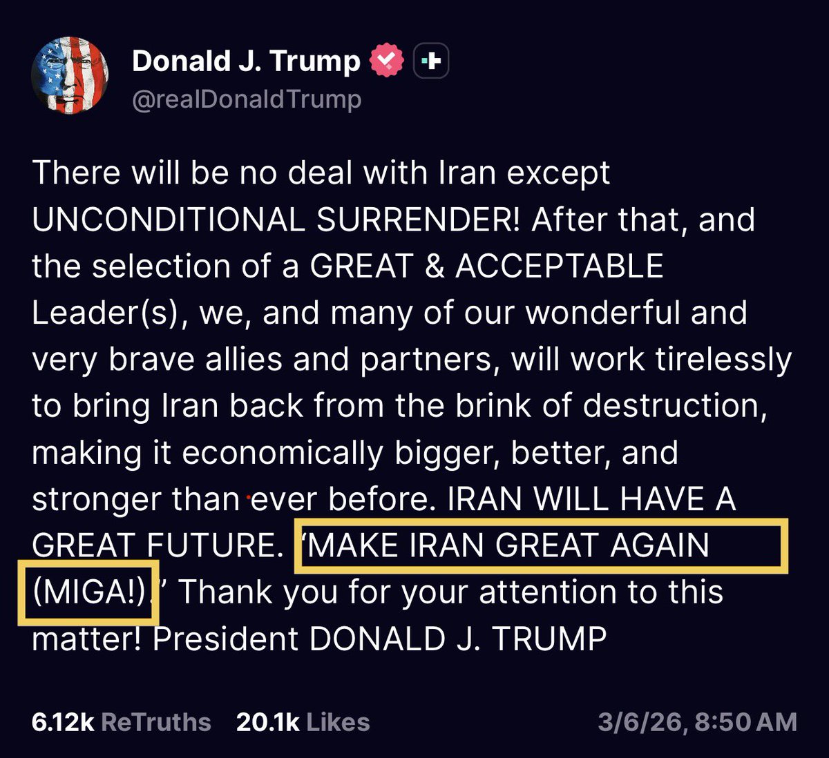 kellyannelu's tweet image. Trump posted on 3/06 “MIGA” 

Delta for 3/07 👀🇮🇷
-The image of an anon holding a sign saying “ #Restart MIGA 
MIGA (Make Iran Great Again)+MAGA
#Qanon ❤️”

According to @Grok 
The street sign reads **خیابان شمس جماران** (Shams Jamaran Street), a quiet road in Tehran's upscale