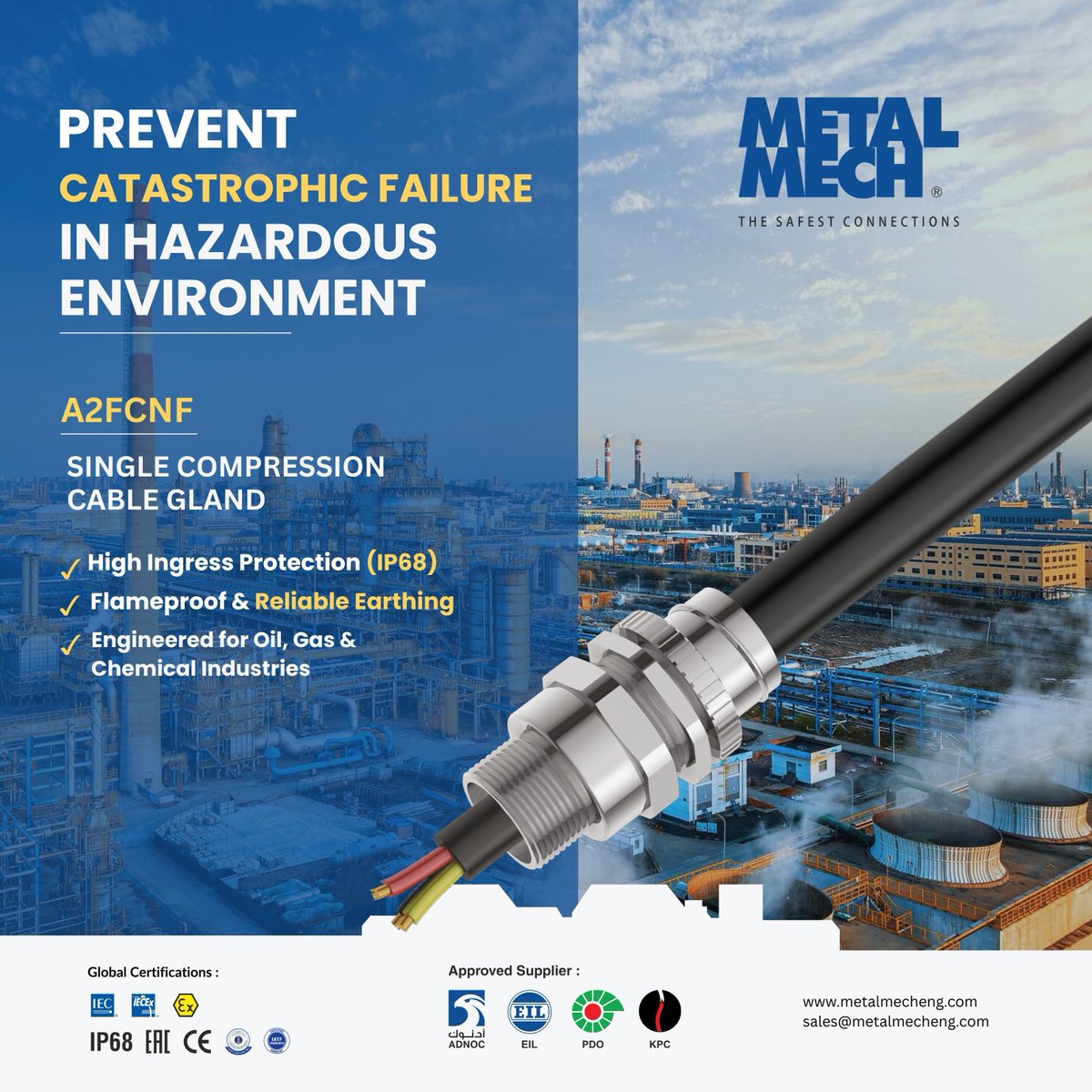metalmecheng's tweet image. A2FCNF Single Compression Cable Gland Engineered for Maximum Safety in Hazardous Environments  

Request a quote today: sales@metalmecheng.com Explore our solutions: metalmecheng.com 

#CableGland #HazardousArea #EngineeringSolutions #MetalmechEngineering #Jamnagar #India