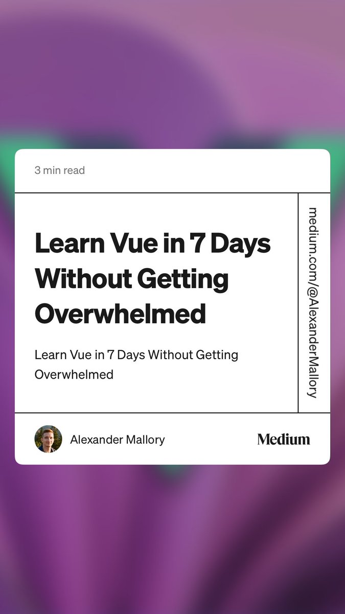 AlexandrMallory's tweet photo. “Learn Vue in 7 Days Without Getting Overwhelmed” by Alexander Mallory https://t.co/XARAYH0EvI https://t.co/NjHkzdzEoP