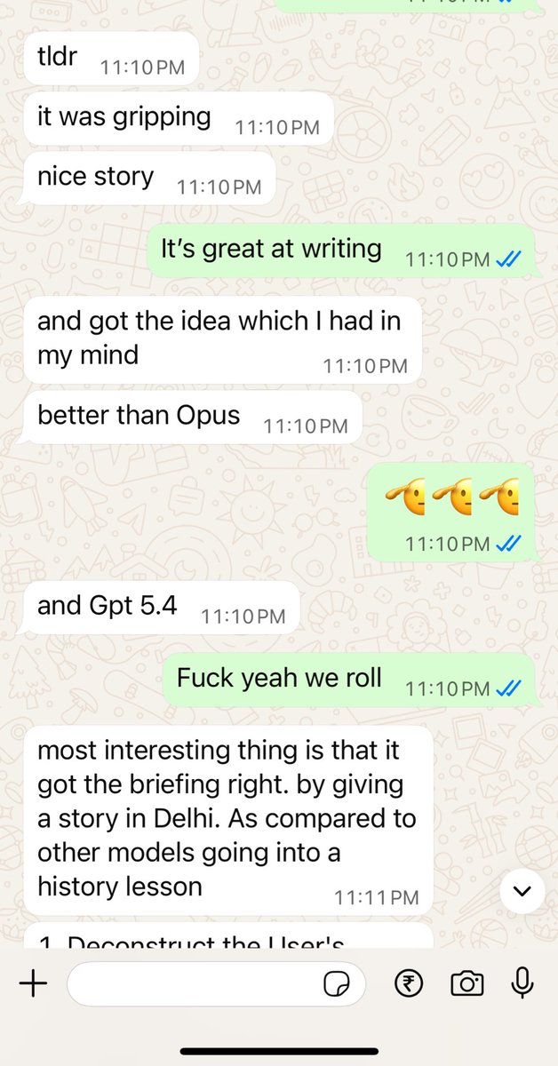 AashaySachdeva's tweet photo. You can honestly chat with 105b (indus is an example). All other oss models in that range feel dry. Another example https://t.co/rHrdOFl0mg