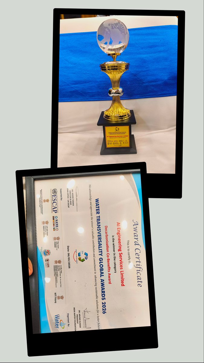 AIESL_MRO's tweet photo. 🏆 Proud moment for AIESL!

We are thrilled to announce that AIESL has been honoured with the prestigious Decarbonization Co-Benefits Award at the Water Transversality Global Awards 2026, presented by Hon'ble Lok Sabha Speaker Shri Om Birla.

This recognition, organised by the India Water Foundation and supported by UN ESCAP, NITI Aayog, Ministry of Power & Ministry of Heavy Industries, reflects our commitment to advancing sustainable solutions for a better future. 🌍💚

@ombirlakota
@amit_kumar_67
@sharadag05

@MoCA_GoI
@NITIAayog
@IndiaWaterFoun1
@UNESCAP

#AIESL #Sustainability #Aviation #Decarbonization #WaterTransversality #IndiaWaterFoundation #GreenFuture
