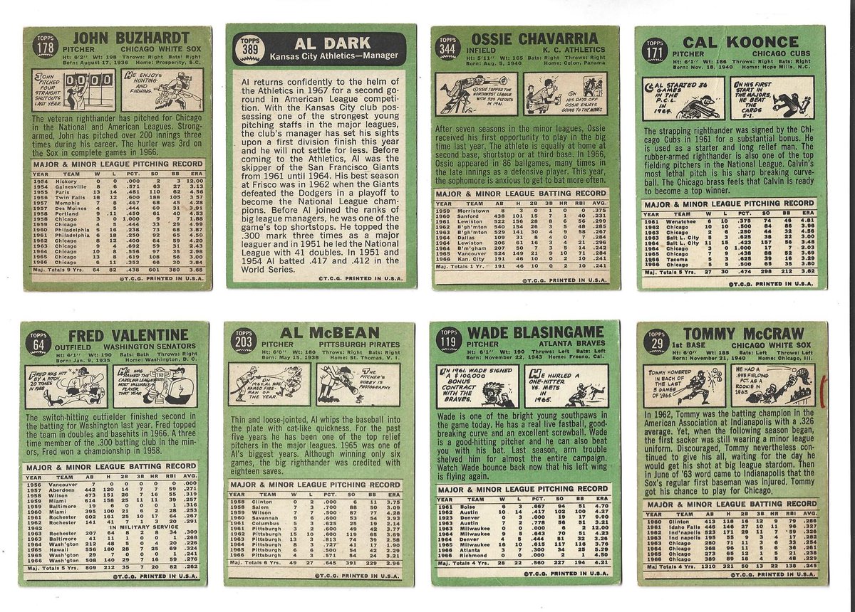 1967 VG to VG-EX commons - All have a crease or a bend. 
For most,if putting them in sheets, the damage does not show.

$0.75 each

Always a stack sale!

**Shipping is additional - $1.00 PWE / $5.50 BMWT**