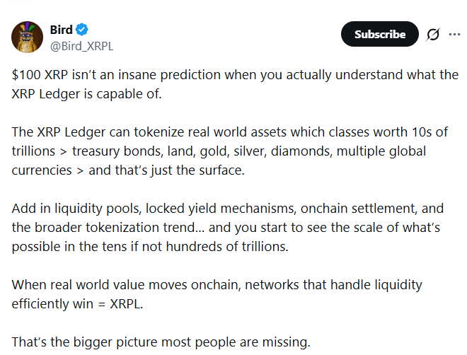 thecryptobasic's tweet photo. #XRPL Dev Bird Explains Why $100 $XRP Price Isn’t “Insane”. https://t.co/2cAXrb3CAI