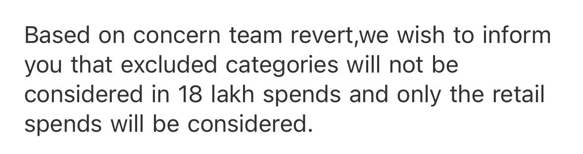 jassneetsingha's tweet photo. The ₹18L spend target for HDFC Infinia fee waiver will exclude all excluded categories.

Mostly this was just a double-check from my side. After all, it’s a bank — no leniency from HDFC of any sort. Good to have the confirmation. https://t.co/XfcIr35BIj
