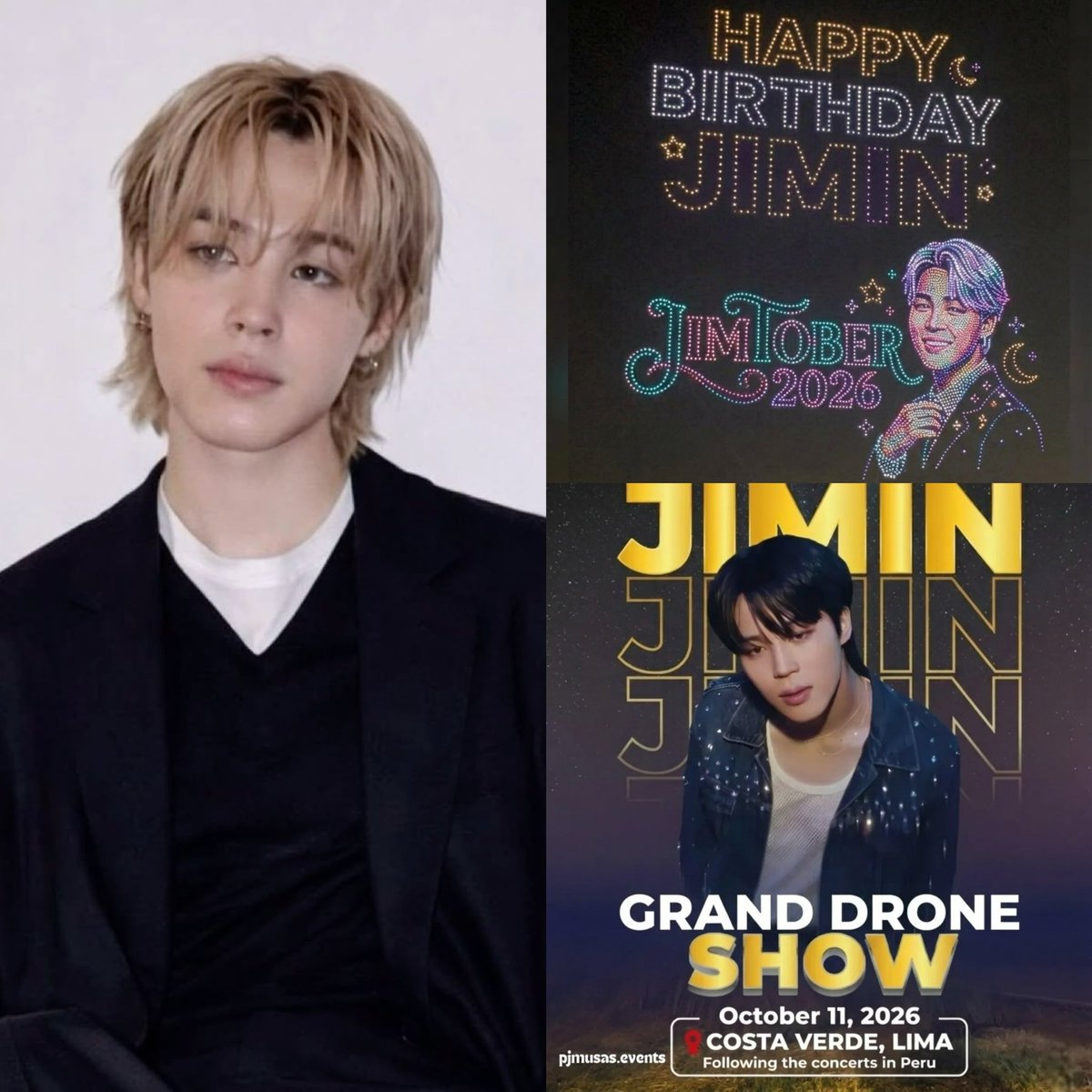 OMGGG 😭😳

🎊 DRONE LIGHTS PROJECT 🎊 

Jimin fans in Peru 🇵🇪 are organizing a special drone show for Jimtober 2026 😭

Since Jimin will be in Peru for his birthday 😭they want to create something truly unforgettable in the sky🌌🥹

PERU IS PREPARING FOR JIMIN
JIMTOBER 2026