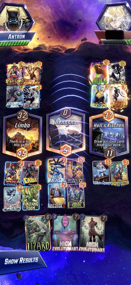 antron07's tweet photo. CL 224 deck got me top 700 on ladder and a first try infinite ticket from PG, beating all meta decks including 4-8 cube matches against #2, #30, and #35 players in the world. #MarvelSNAP @SnapDecks @MarvelSnapZone @snapjudgecast @KMBestMS @interrobange https://t.co/3aAtiwQaCv