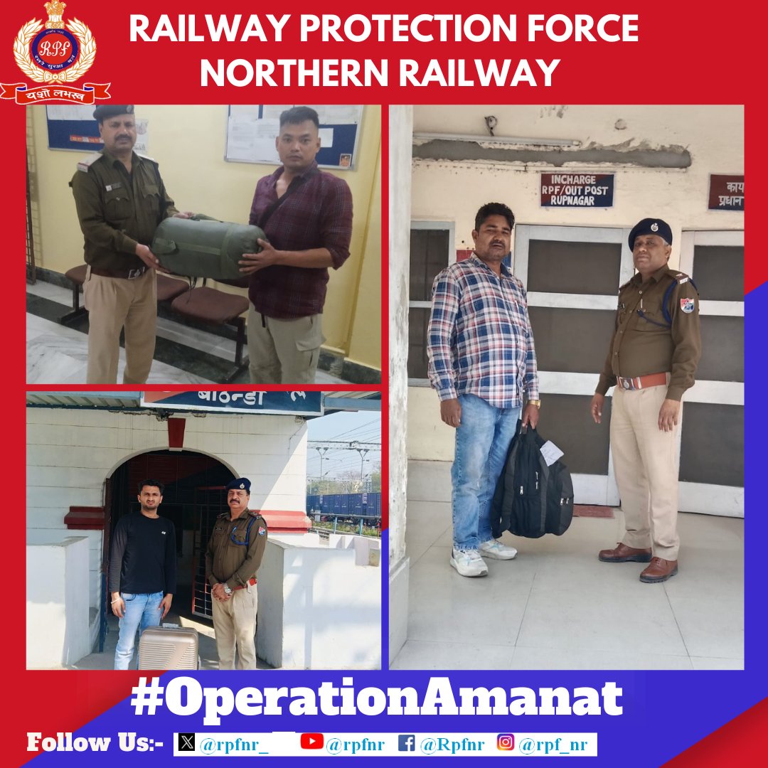 rpfnr_'s tweet photo. We value your valuables

Under #OperationAmanat 
#RPF NR located unclaimed bags and other valuable articles and returned to their rightful owners. @AshwiniVaishnaw @RailMinIndia @RailwayNorthern @RPF_INDIA https://t.co/lR9kucwYUN