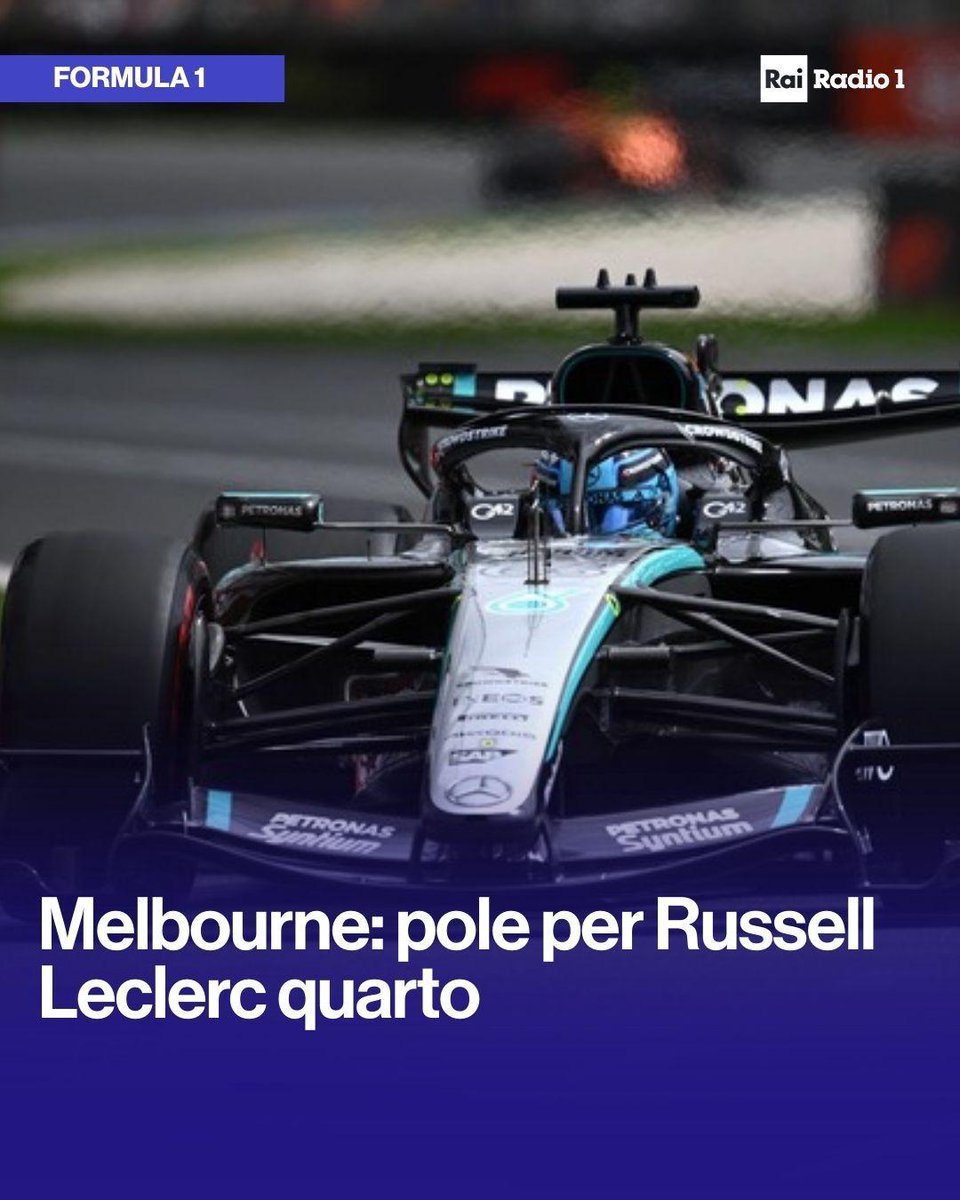 Radio1Rai's tweet image. 🔵 Al #GP di Australia, gara che inaugura il Mondiale #F1 2026, George #Russell conquista la pole, davanti a Kimi Antonelli, entrambi Mercedes, nell'ultima sessione di prove libere. Le Ferrari di Leclerc e Hamilton rispettivamente quarta e settima
#F1 #AusGP