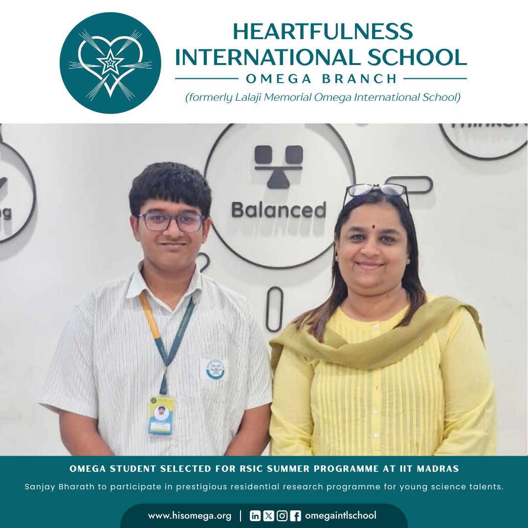 omegaintlschool's tweet photo. Proud to share that our student Sanjay Bharath has been selected for the RSIC Summer Residential Programme (RSIC SP 2026) at Indian Institute of Technology Madras. Wishing him great success ahead! 🎓
#StudentAchievement #FutureScientist https://t.co/43oKrMghRA