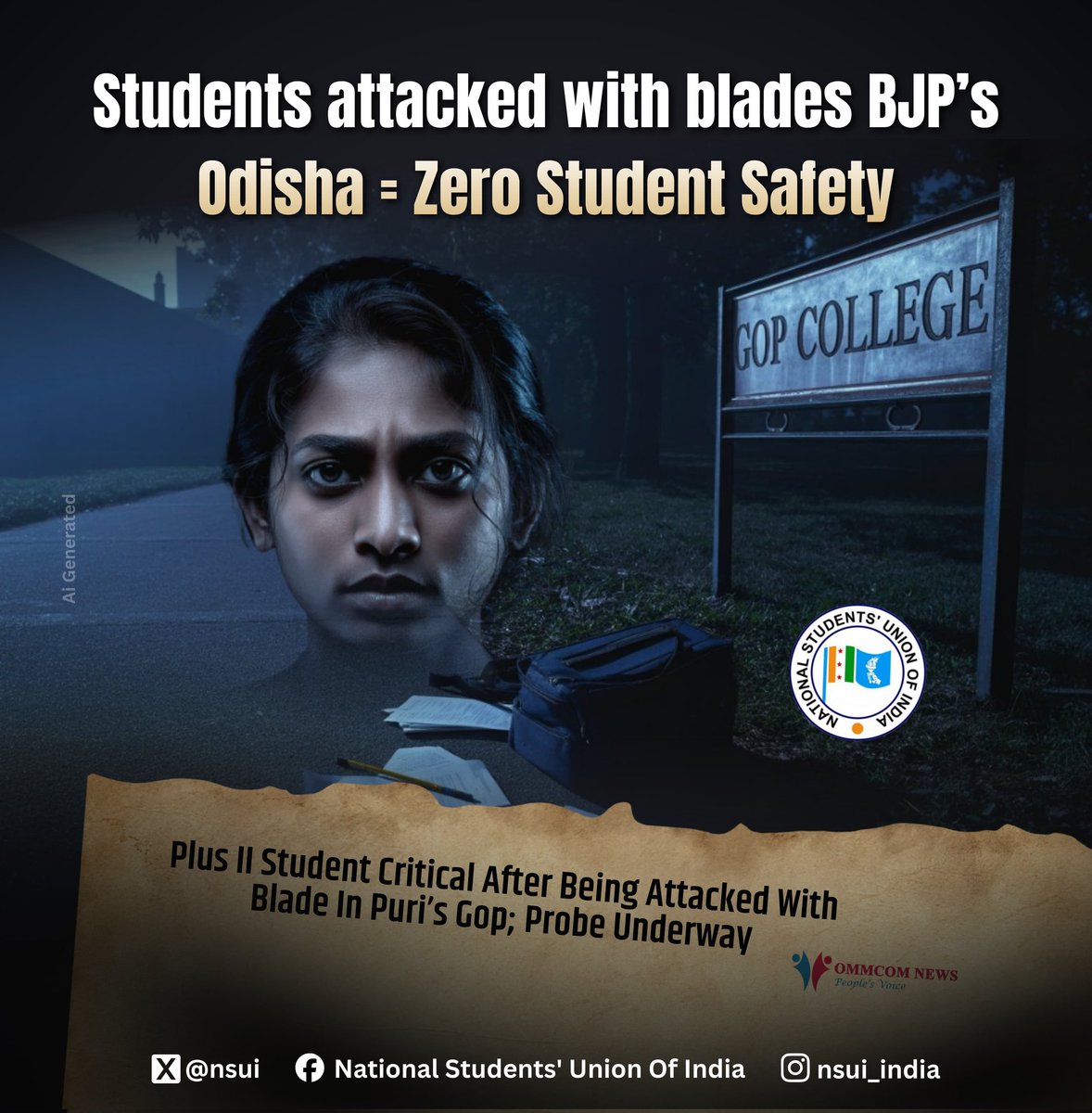 A Plus-II student being attacked with a blade in Puri’s Gop area is a shocking reminder of how unsafe educational spaces have become. Students should feel protected in and around their campuses, yet incidents of violence continue to surface.

When young students face such brutal