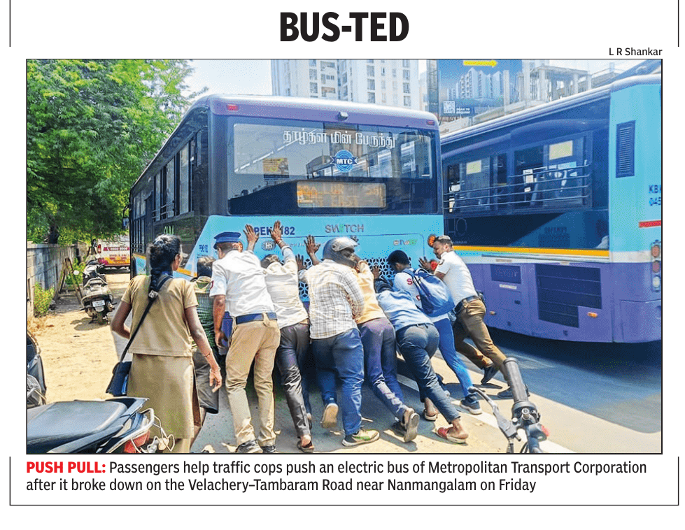 🚨 Bus-ted: MTC Electric Bus Breaks Down Near Nanmangalam, Passengers ...