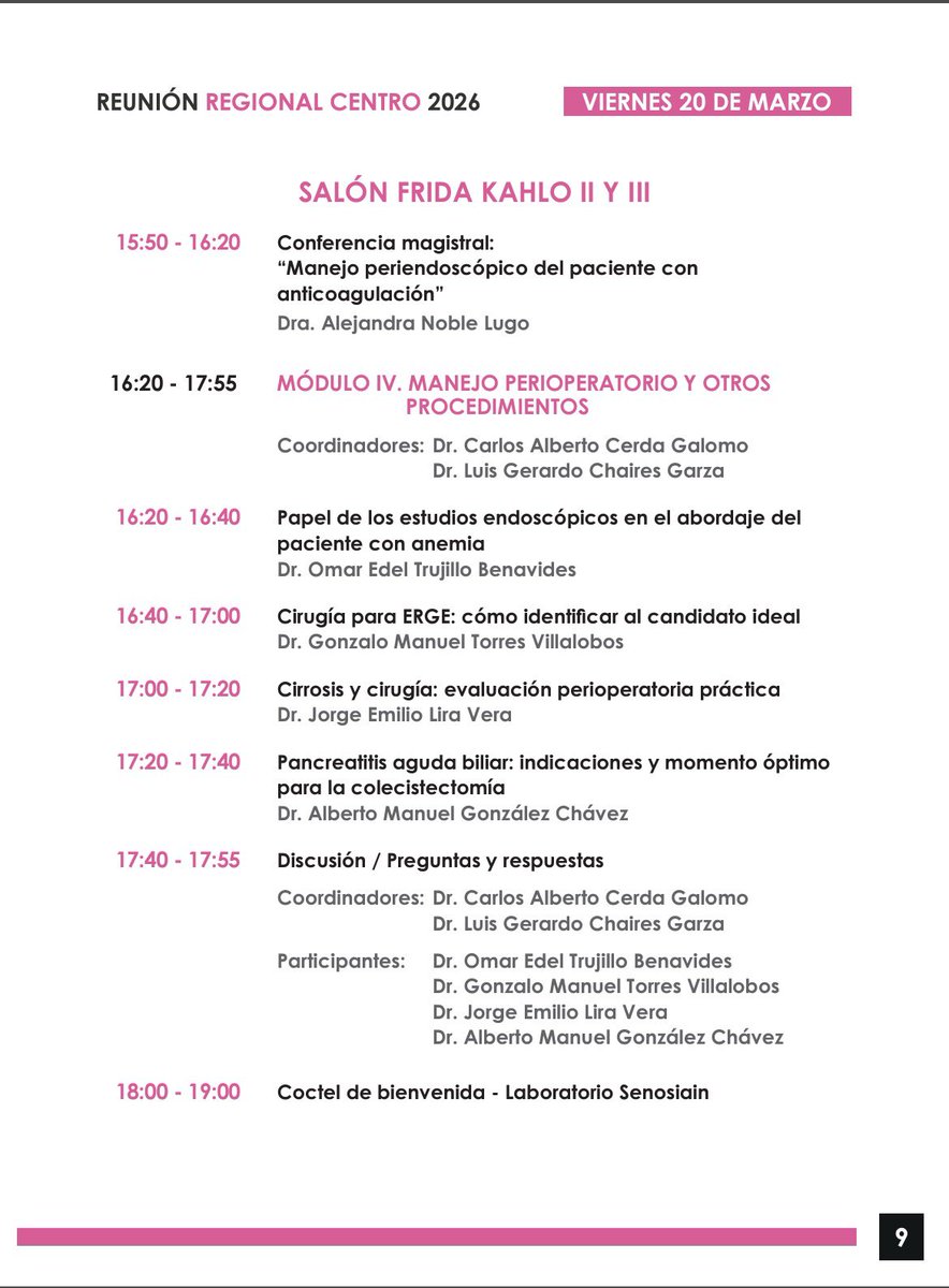 🩺⚙️ MÓDULO 4 | Manejo perioperatorio y otros procedimientos en Gastroenterología

Cuando el paciente requiere un procedimiento, la evaluación correcta puede cambiar el pronóstico.

Además:

🎤 Conferencia magistral:
“Manejo periendoscópico del paciente con anticoagulación”.