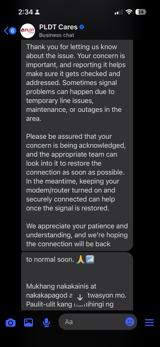 NobleEmelito's tweet photo. @PLDTHome @PLDT_Cares @pldt I came here in twitter as last resort of asking help yet you are pushing me to contact you fb messenger CS. Do you think tehy can help? They even send me this as my response to the issue I raised. https://t.co/mCNETagjS3