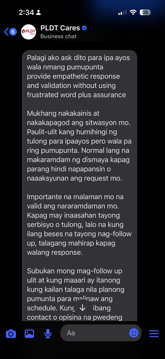 NobleEmelito's tweet photo. @PLDTHome @PLDT_Cares @pldt I came here in twitter as last resort of asking help yet you are pushing me to contact you fb messenger CS. Do you think tehy can help? They even send me this as my response to the issue I raised. https://t.co/mCNETagjS3
