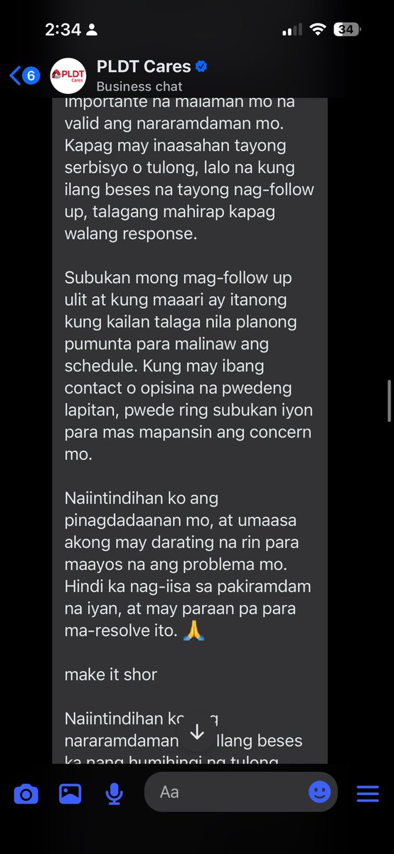 NobleEmelito's tweet photo. @PLDTHome @PLDT_Cares @pldt I came here in twitter as last resort of asking help yet you are pushing me to contact you fb messenger CS. Do you think tehy can help? They even send me this as my response to the issue I raised. https://t.co/mCNETagjS3