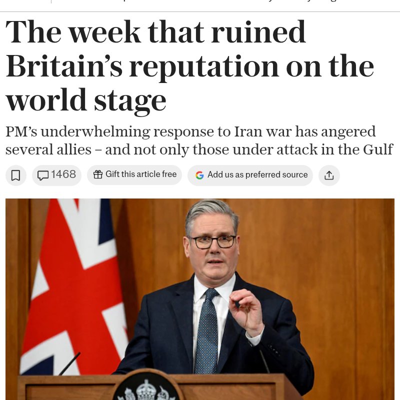'Armed with legal advice from Lord Hermer, his Attorney General, the Prime Minister refused the White House’s requests to deploy bombers from Diego Garcia.. the president continued to plan a major military campaign from which Britain was now completely excluded..
Last Friday