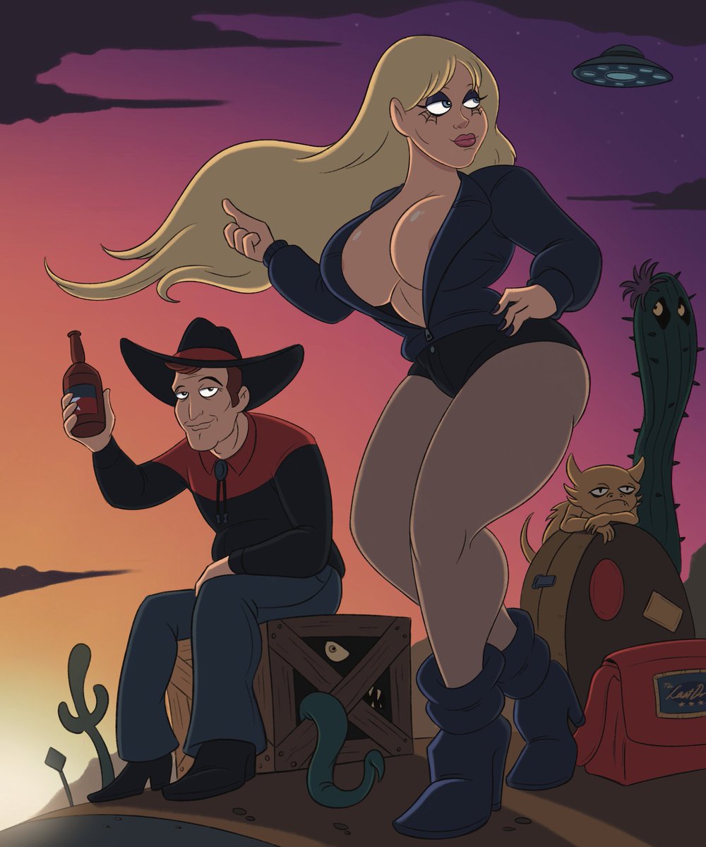 symbolmonkey23's tweet photo. The Drive-In will never die! As Joe Bob and Darcy ride off into the sunset for now, we know it's only temporary. Thank you for all the wonderful episodes of The Last Drive In @therealjoebob &amp; @kinky_horror  #TheLastDriveIn #MutantFam #HorrorArt #thelastdrawin #DarcytheMailGirl https://t.co/6be2njpOOI
