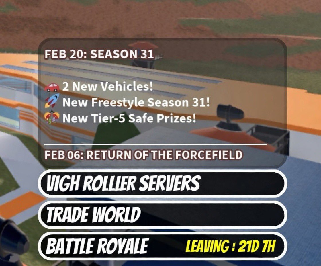 JailbreakRace's tweet photo. Here’s an update idea for @badimo 

The game lacks content, the only special features are only accessible in private servers, for example: Battle &amp; Tank Royale.

There should be LTM game modes accessible in the menu every few weeks or seasons rewarding players for winning rounds. https://t.co/5KPnSx9NBZ
