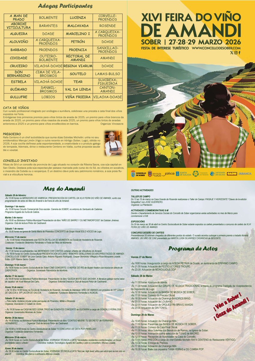 🟪 Mes do Amandi. 🍷

📅 Programación e actividades durante este mes arredor da XLVI Feira do Viño de Amandi. 🍇