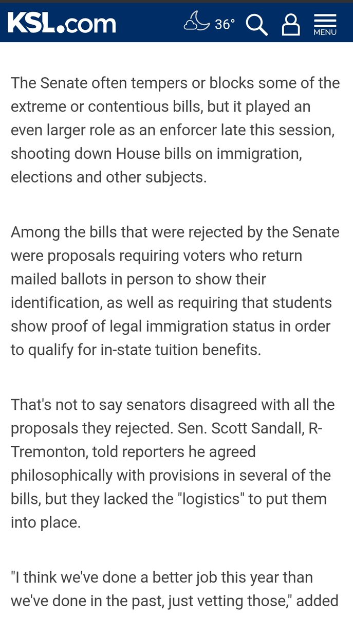 Every single Utah state senator... ALL of them... refused to sponsor any of the common sense illegal immigration bills that would have vastly improved life for Utahns.

For example, they decided to keep state taxpayer benefits for illegals, including in state college tuition for